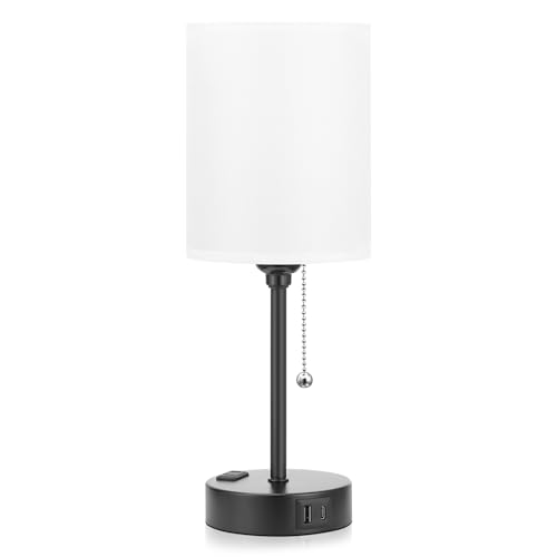 Small Bedside Table lamp for Bedroom - 3 Color Lamps with USB C and A Ports