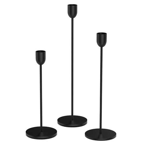 ChefBee Black Candle Candlestick Holder - 3PCS Taper Candle Holders for Table Wedding