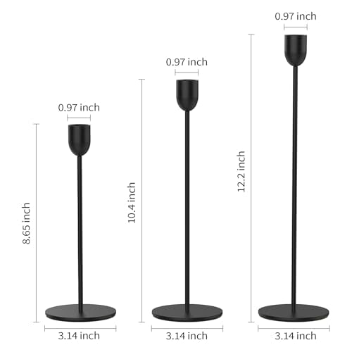 ChefBee Black Candle Candlestick Holder - 3PCS Taper Candle Holders for Table Wedding