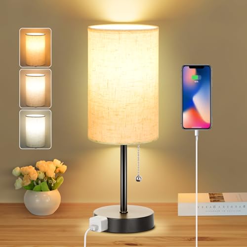 Dott Arts Table Lamp for Bedroom Bedroom Table Lamps for Nightstand, AC Outlet Small Lamp for Living Room