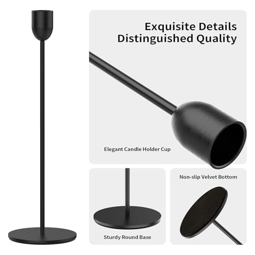 ChefBee Black Candle Candlestick Holder - 3PCS Taper Candle Holders for Table Wedding