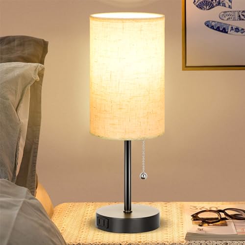 Dott Arts Table Lamp for Bedroom Bedroom Table Lamps for Nightstand, AC Outlet Small Lamp for Living Room