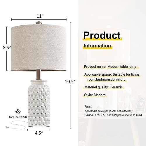 White Modern Ceramic Lamp Set Decotor Farmhouse Table Lamp for Living Room Office Dorm