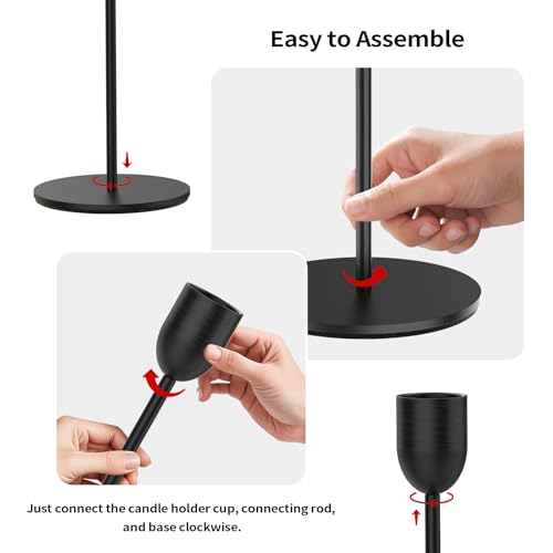 ChefBee Black Candle Candlestick Holder - 3PCS Taper Candle Holders for Table Wedding