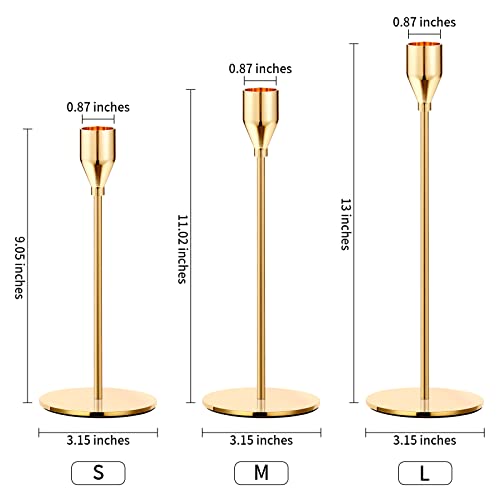 Metal Gold Taper Candle Holder for Wedding, Dinning, Party, Fits 3/4 inch Thick Candle