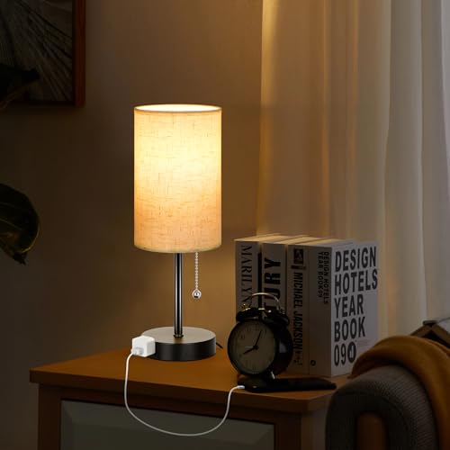 Dott Arts Table Lamp for Bedroom Bedroom Table Lamps for Nightstand, AC Outlet Small Lamp for Living Room