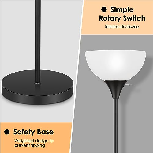 Coucrek Floor Lamp, LED Standing Lamps with White Plastic Shade, Black Modern