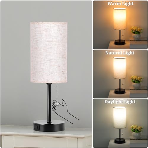 Dott Arts Table Lamp for Bedroom Bedroom Table Lamps for Nightstand, AC Outlet Small Lamp for Living Room