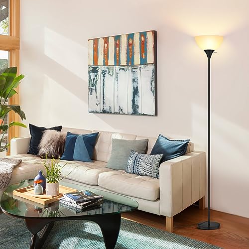 Coucrek Floor Lamp, LED Standing Lamps with White Plastic Shade, Black Modern