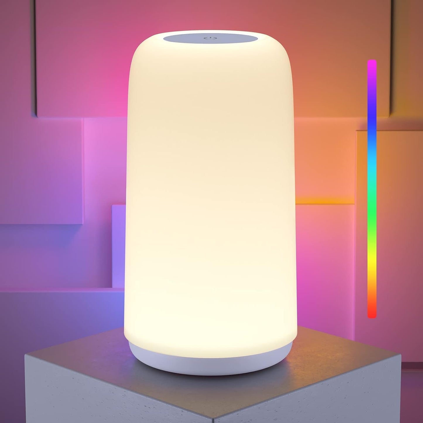 Touch Bedside Table Lamp, [Sleek Design & RGB Mode] 3 Way Dimmable Small Lamp for Bedroom