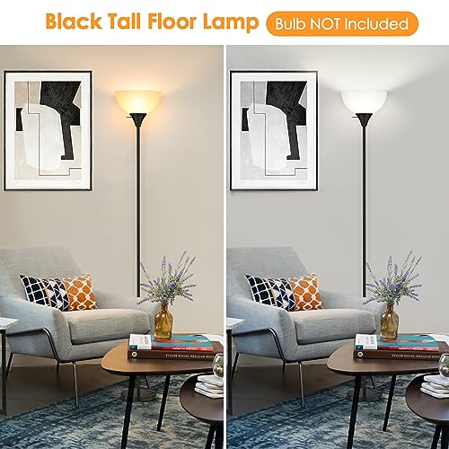 Coucrek Floor Lamp, LED Standing Lamps with White Plastic Shade, Black Modern