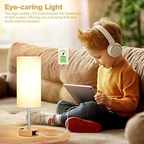 Fenmzee Bedside Table Lamp for Bedroom - 3 Way Dimmable Touch Lamp USB C Charging Ports and AC Outlet