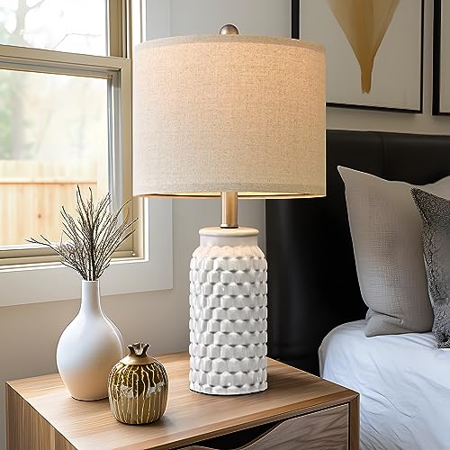 White Modern Ceramic Lamp Set Decotor Farmhouse Table Lamp for Living Room Office Dorm