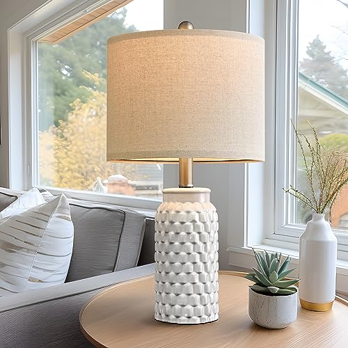 White Modern Ceramic Lamp Set Decotor Farmhouse Table Lamp for Living Room Office Dorm