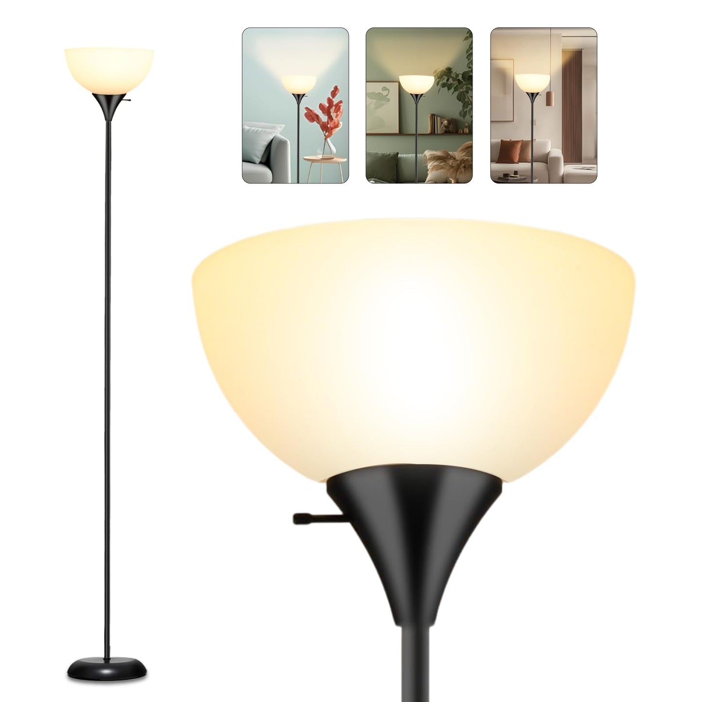 Led Floor Lamps for Living Room, Drop-Resistant White Lampshade, Rotary Switch