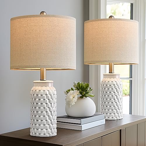 White Modern Ceramic Lamp Set Decotor Farmhouse Table Lamp for Living Room Office Dorm