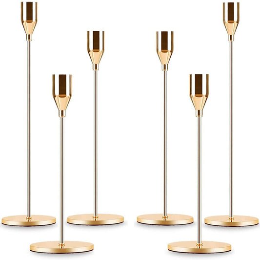 Gold Taper Candle Holder Set of 6 Metal Vintage Candle Stickers Long Holder Set