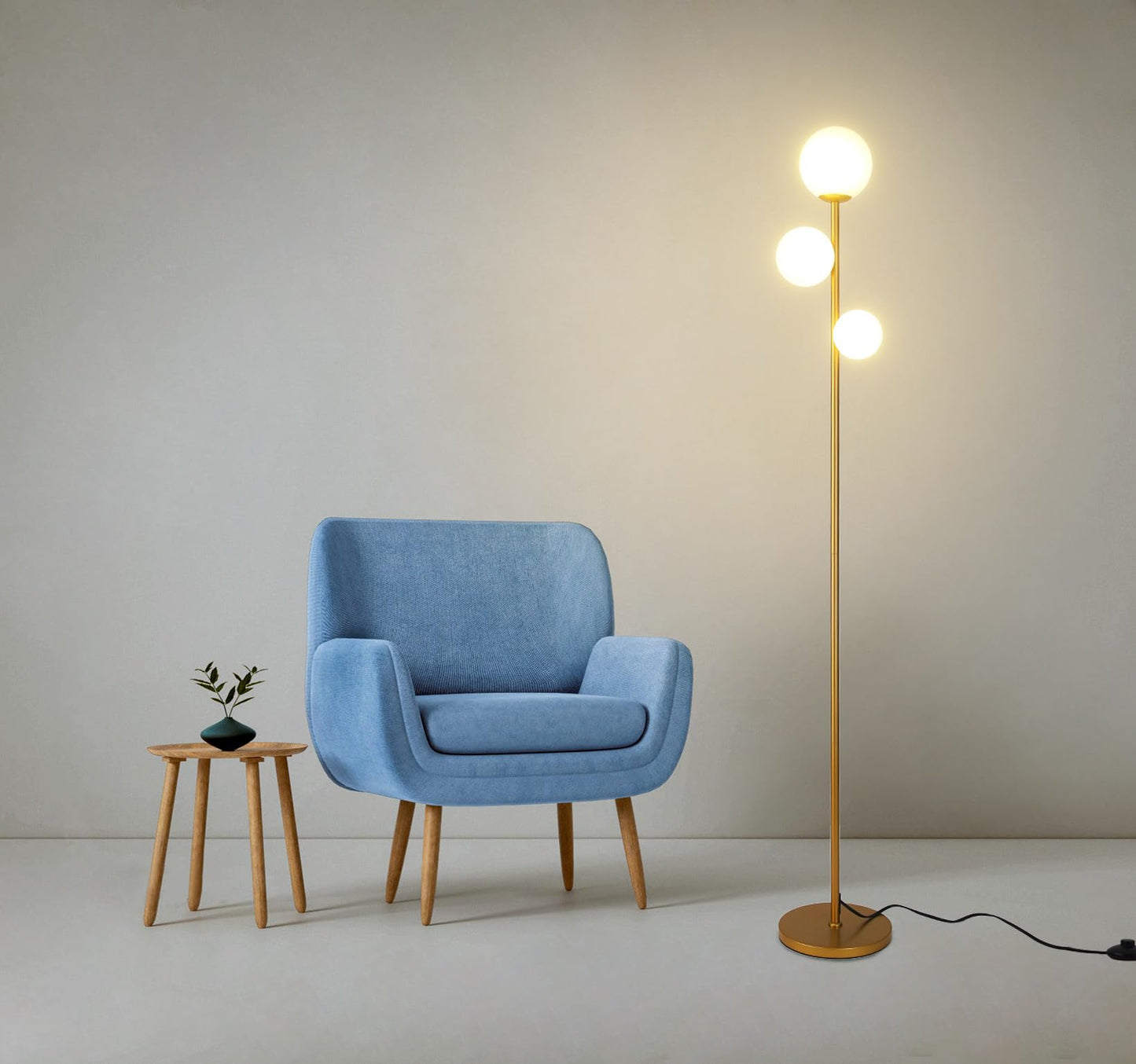 Mid Century Modern Floor Lamp for Living Room, Contemporary Gold Lamp with Frosted Glass