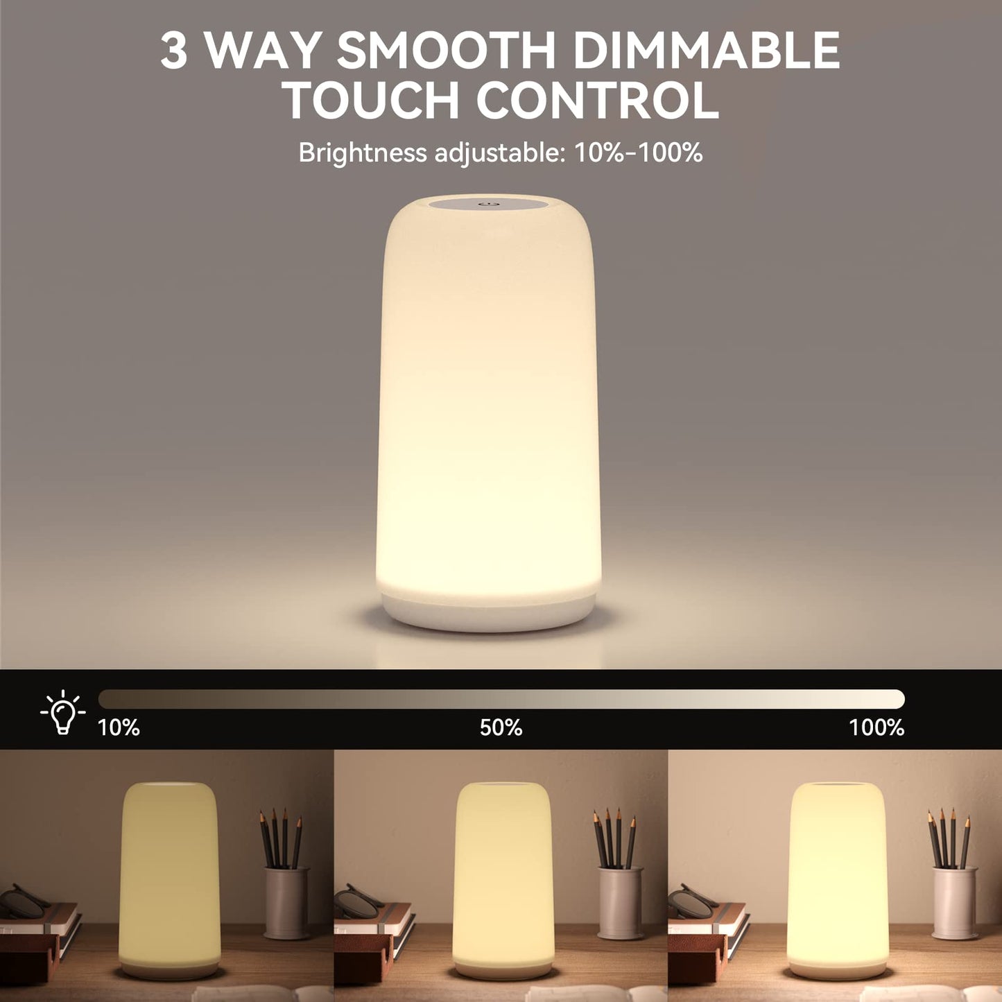 Touch Bedside Table Lamp, [Sleek Design & RGB Mode] 3 Way Dimmable Small Lamp for Bedroom