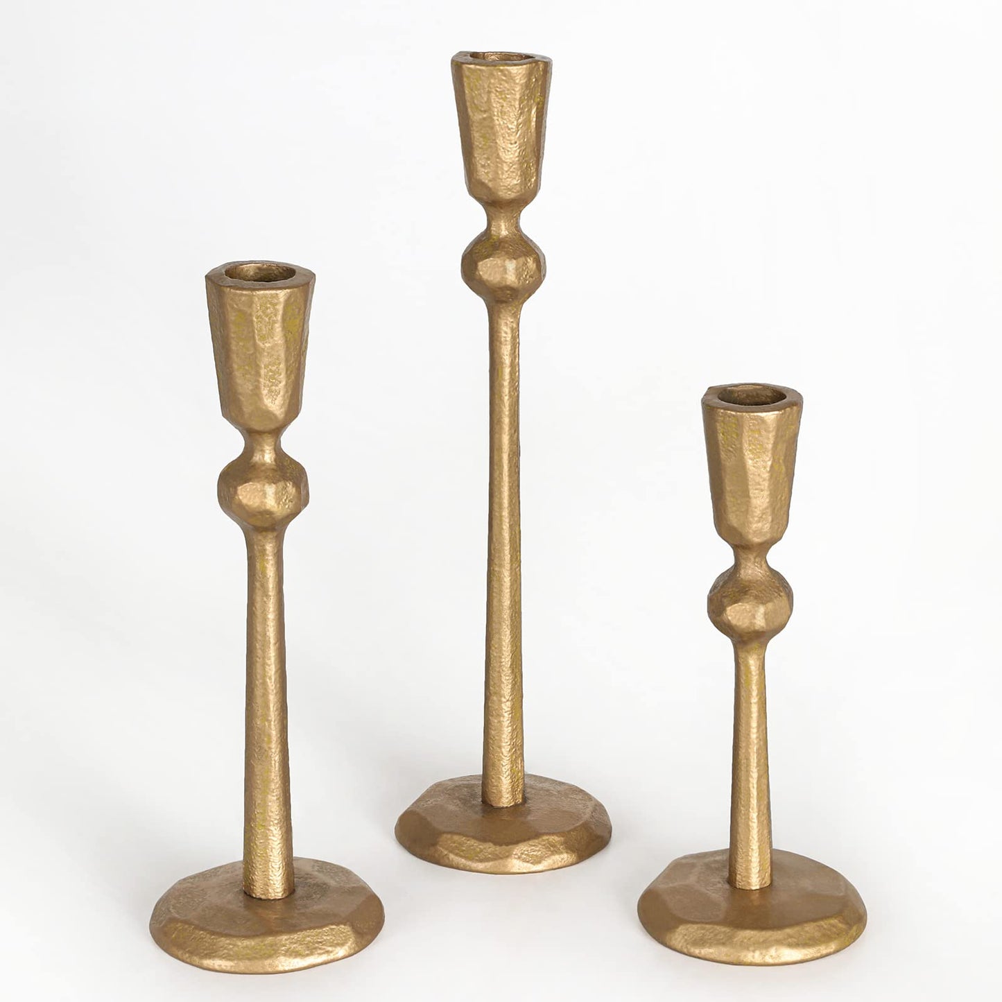 Brass Iron Taper Candle Holder - Set of 3 Decorative Candle Stand, Candlestick Holder for Wedding