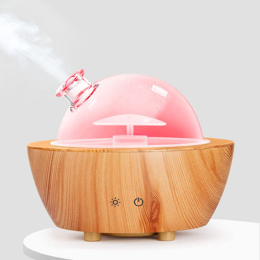 Glass Essential Oil Diffuser Wood Grain Base, 280ml Aromatherapy Cool Mist Humidifier