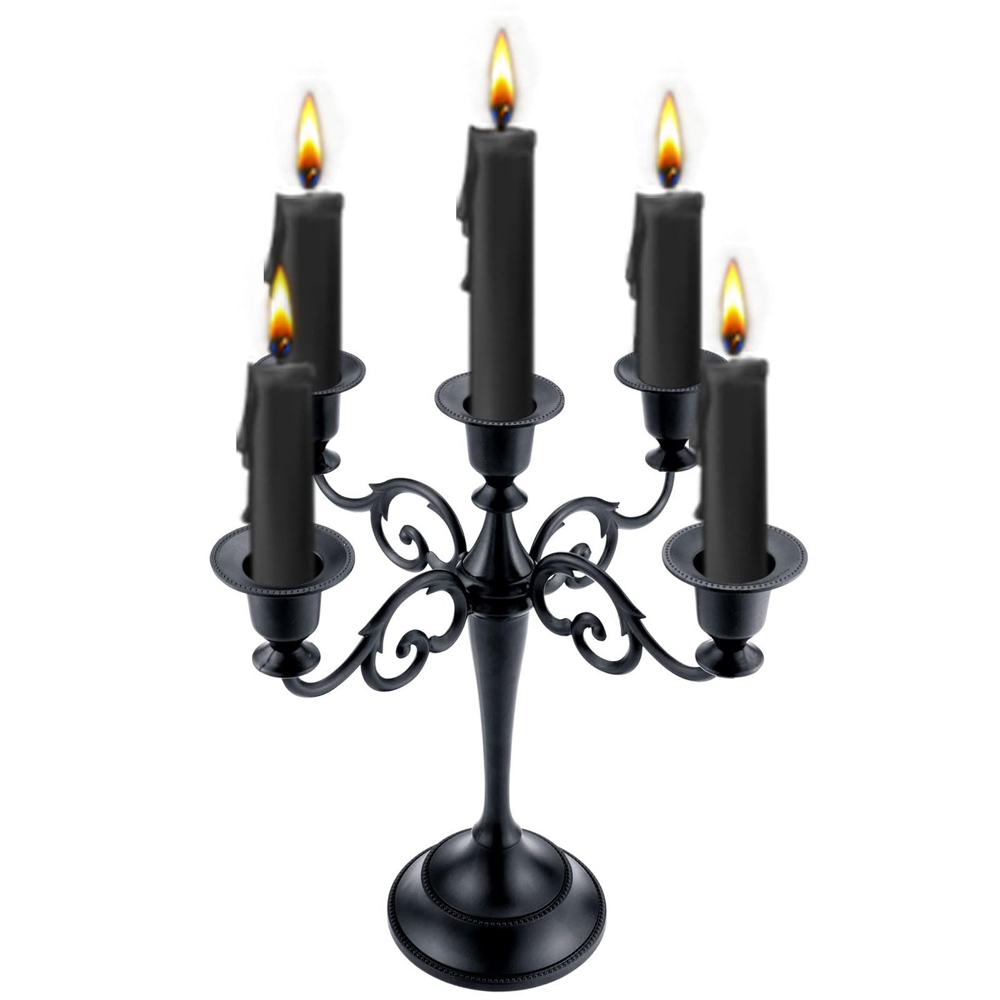 Metal Candle Holder 5 Arms Pure Black Candle Holders for Pillar Candles（10.6 inch Tall Candlestick Holders