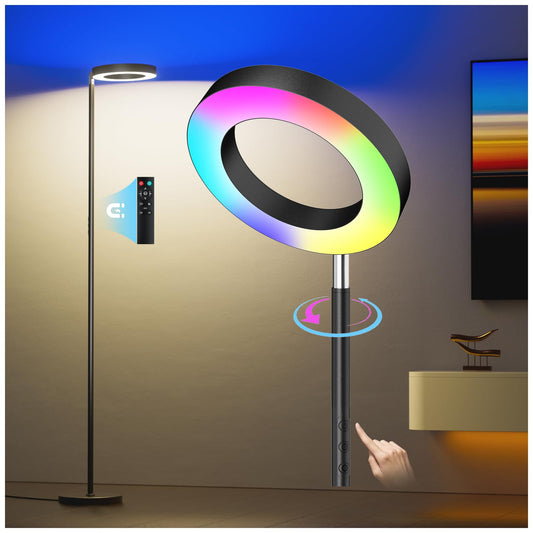 Bright Dimmable LED Standing Lamp with Remote Control, 350° Rotatable Head