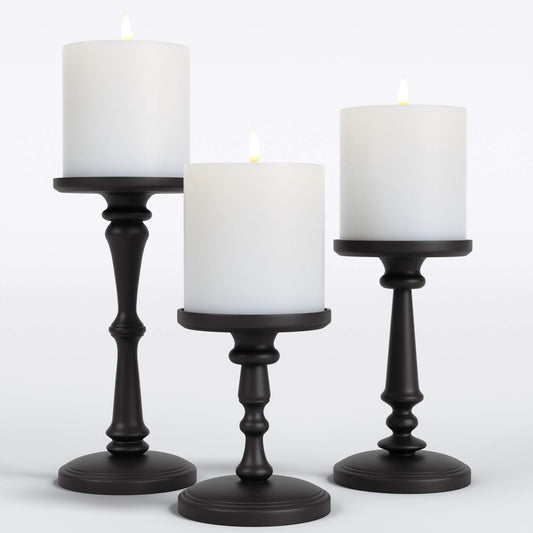 Matte Black Candle Holders Set of 3 - Metal Candle Holders for Pillar Candles