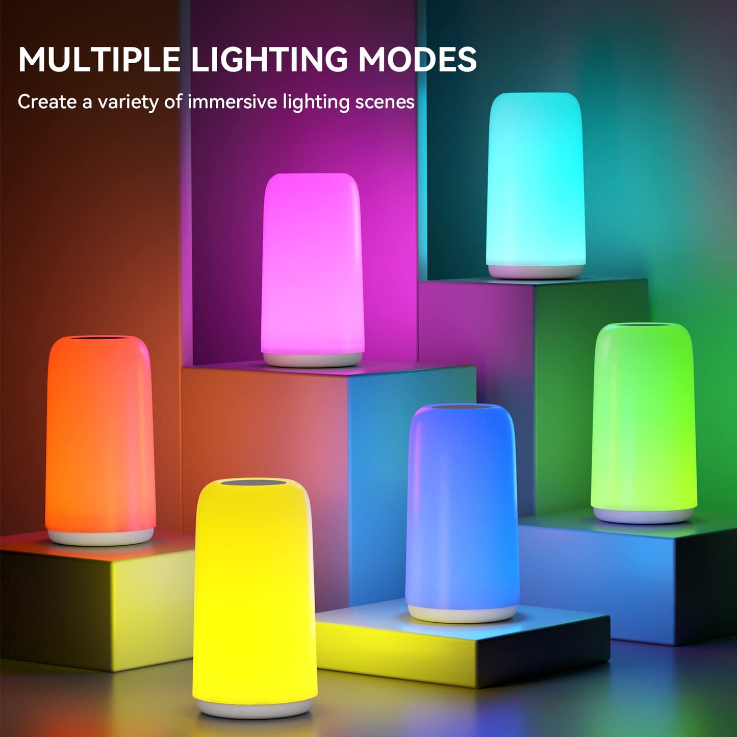 Touch Bedside Table Lamp, [Sleek Design & RGB Mode] 3 Way Dimmable Small Lamp for Bedroom