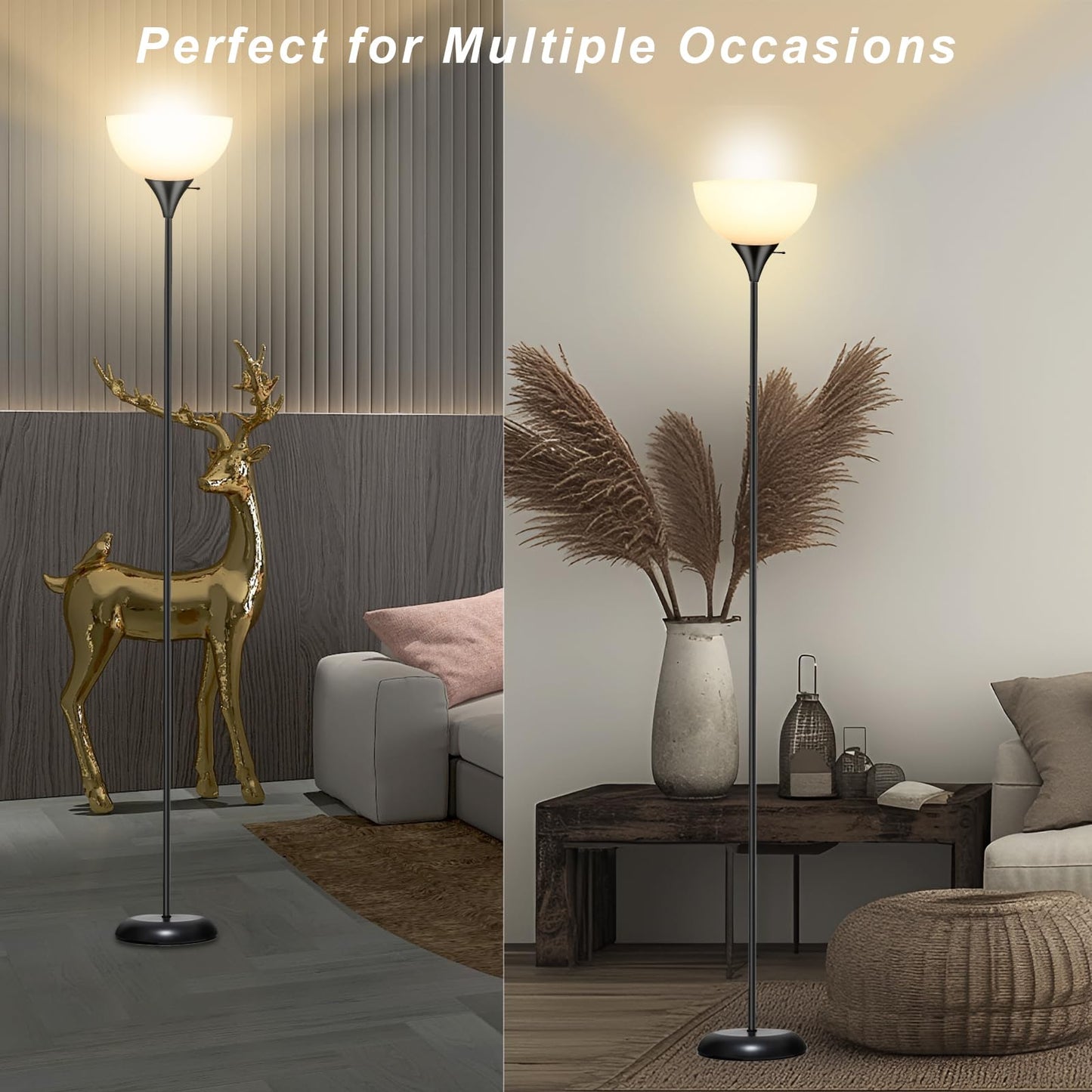 Led Floor Lamps for Living Room, Drop-Resistant White Lampshade, Rotary Switch