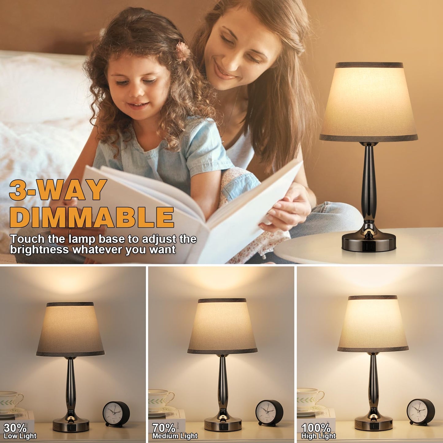 Touch Table Lamp for Bedroom, Small Bedside Lamp with USB C Charging Port