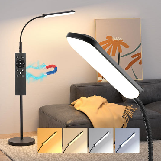 Bright Floor Lamp for Living Room, Adjustable Stepless Colors & Brightness Gooseneck