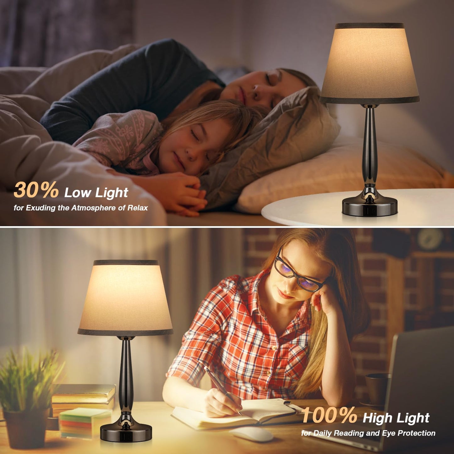 Touch Table Lamp for Bedroom, Small Bedside Lamp with USB C Charging Port