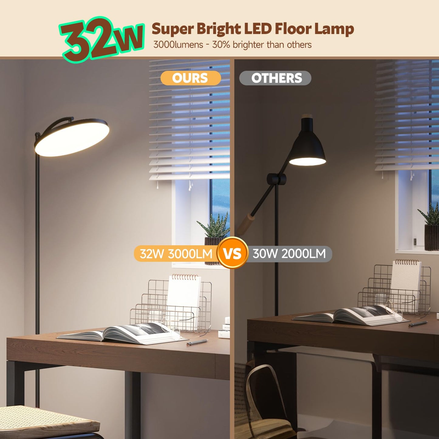 LED Floor Lamp, 32W Super Bright Arc Floor Lamp, 3000K-6000K Stepless