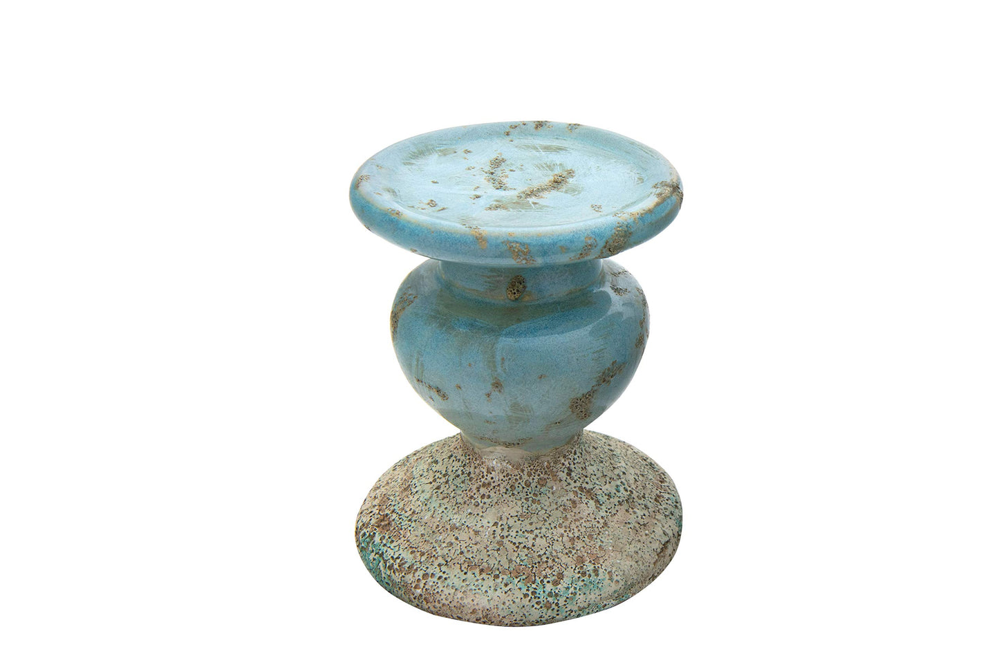 Creative Co-Op Small Distressed Blue Terracotta Pillar Candle Holder