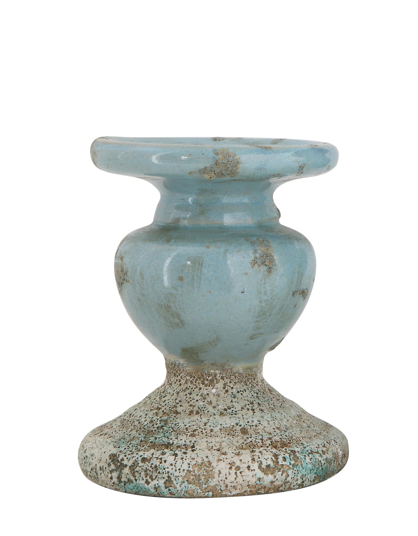 Creative Co-Op Small Distressed Blue Terracotta Pillar Candle Holder