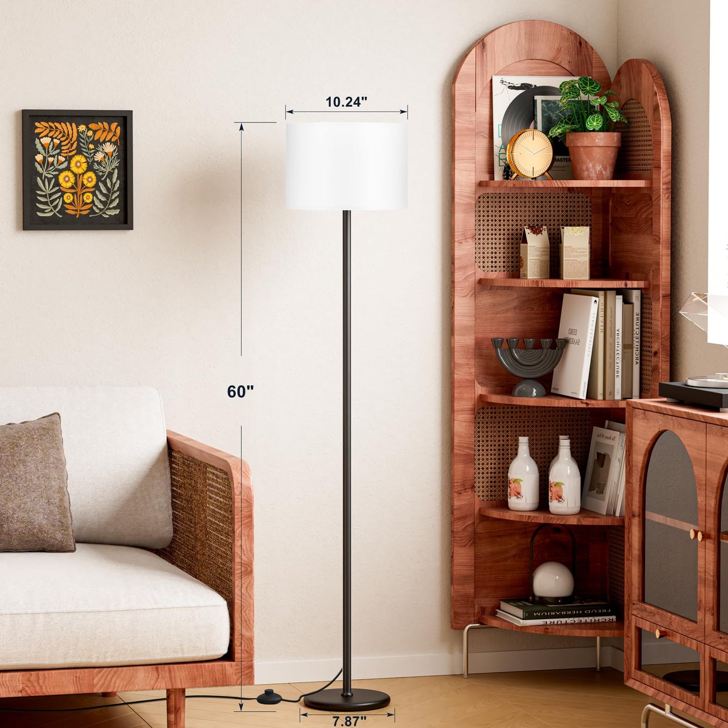 Modern Floor Lamp Simple Design with White Shade, Foot Pedal Switch 60