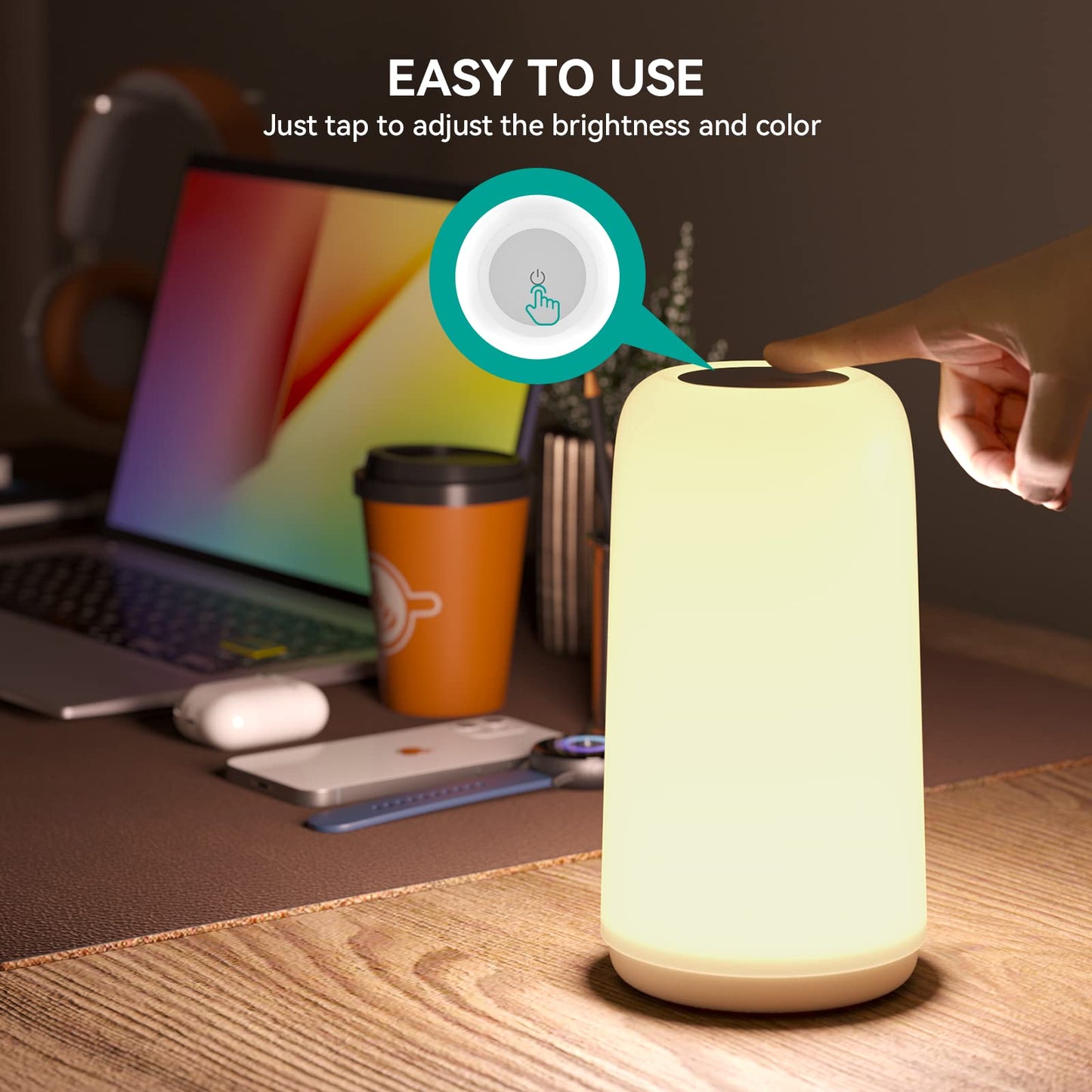 Touch Bedside Table Lamp, [Sleek Design & RGB Mode] 3 Way Dimmable Small Lamp for Bedroom