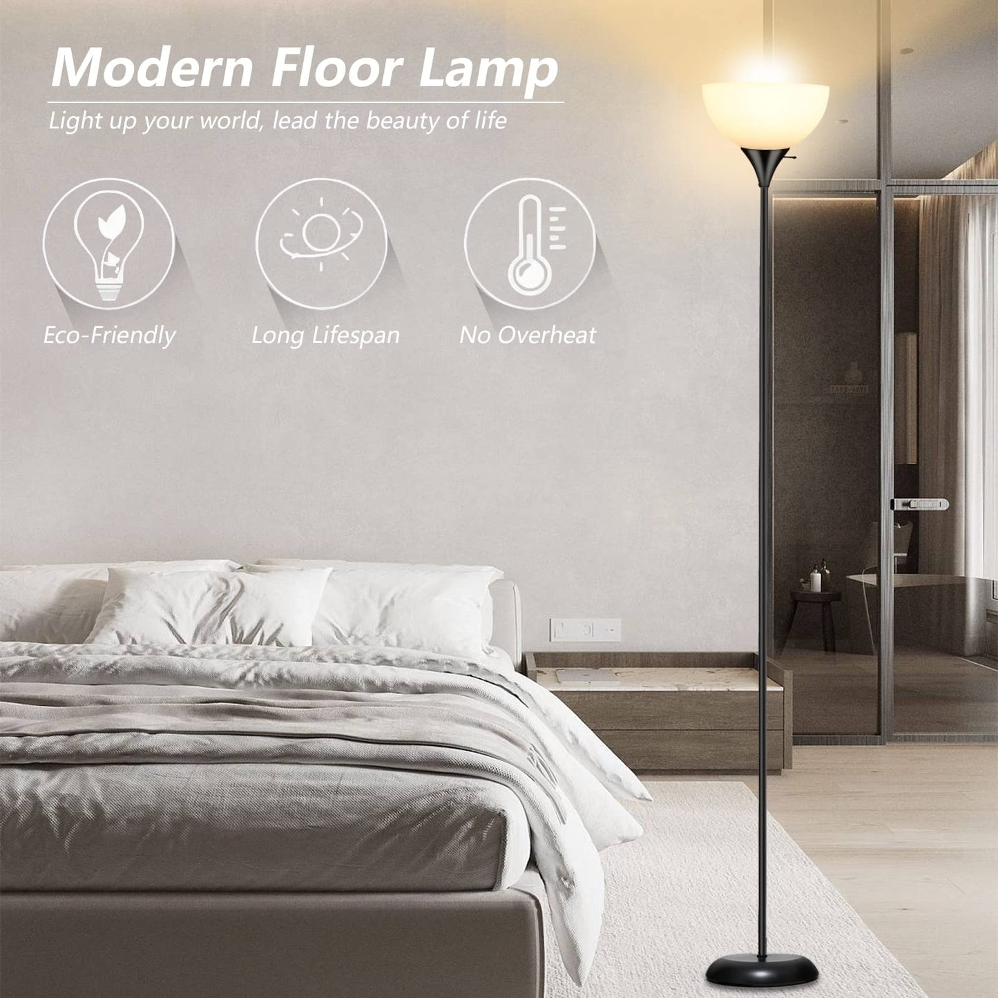 Led Floor Lamps for Living Room, Drop-Resistant White Lampshade, Rotary Switch