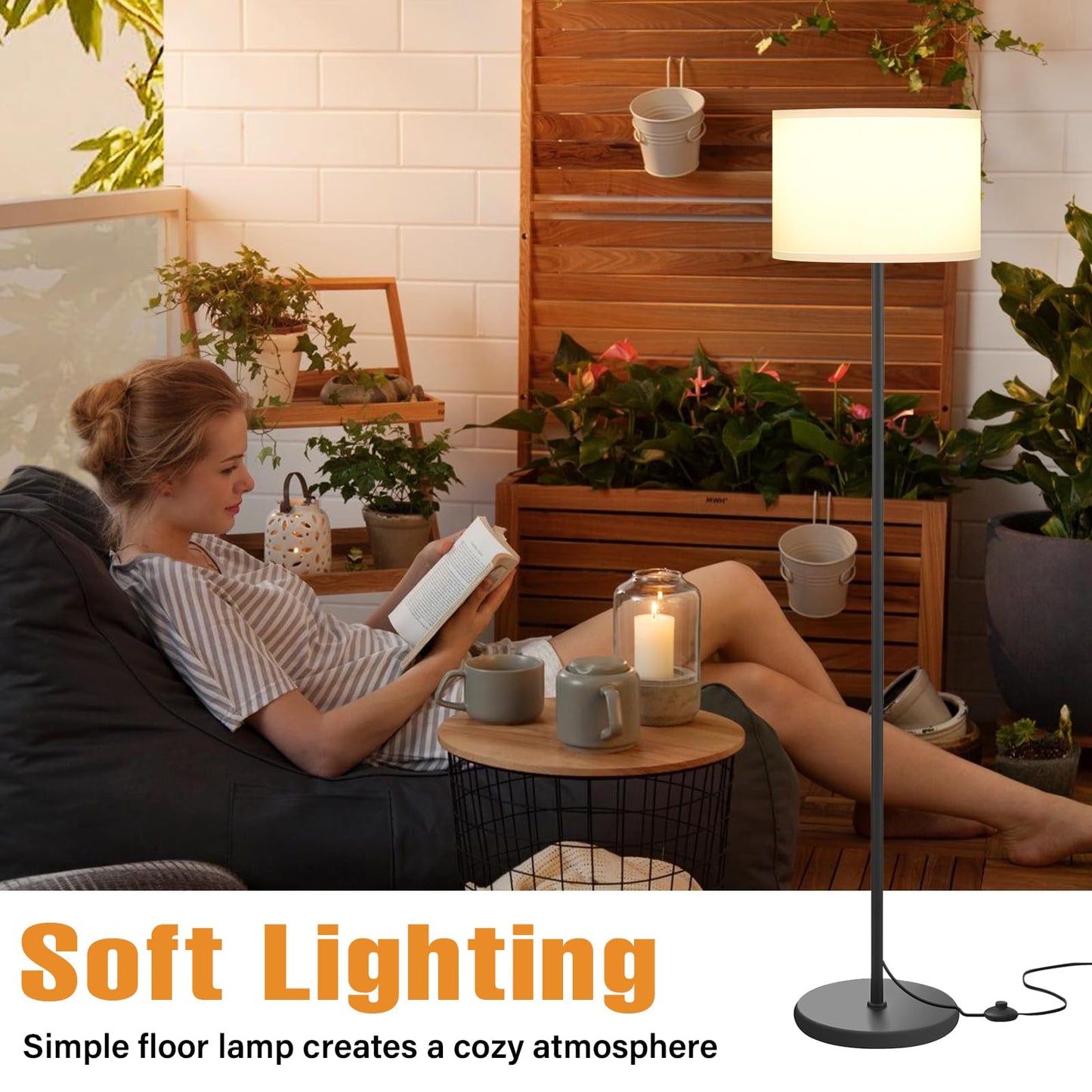 Modern Floor Lamp Simple Design with White Shade, Foot Pedal Switch 60