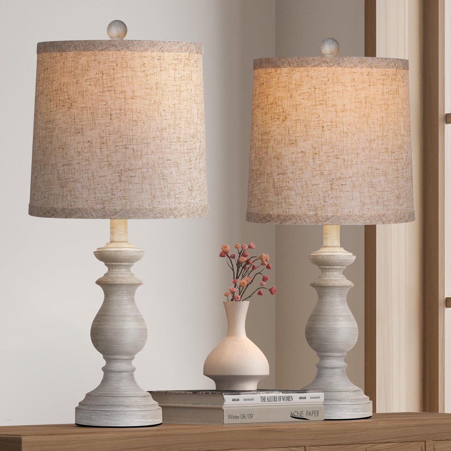 Traditional Table Lamp Set of 2, Rustic Farmhouse Table Lamps for Living Room Bedroom