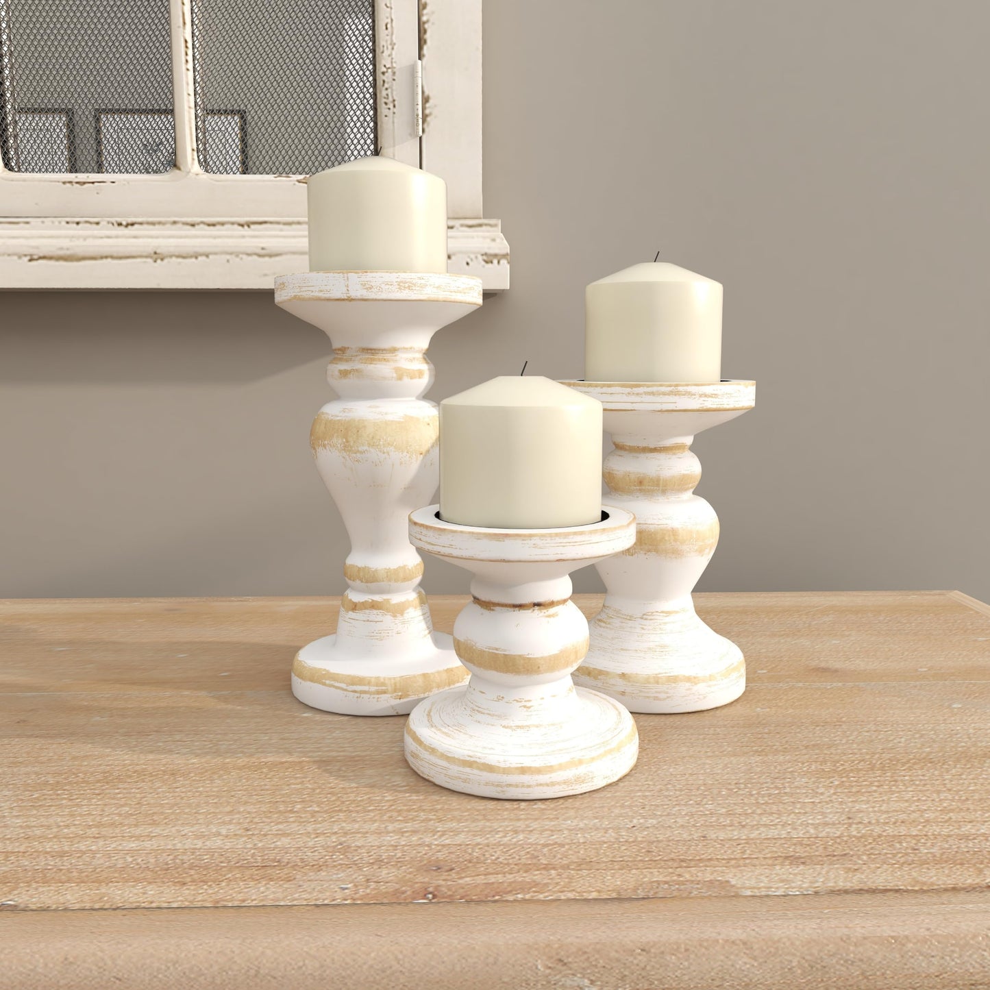 Wood Decorative Candle Holder Turned Style Candle Stand, Set of 3 Candlestick