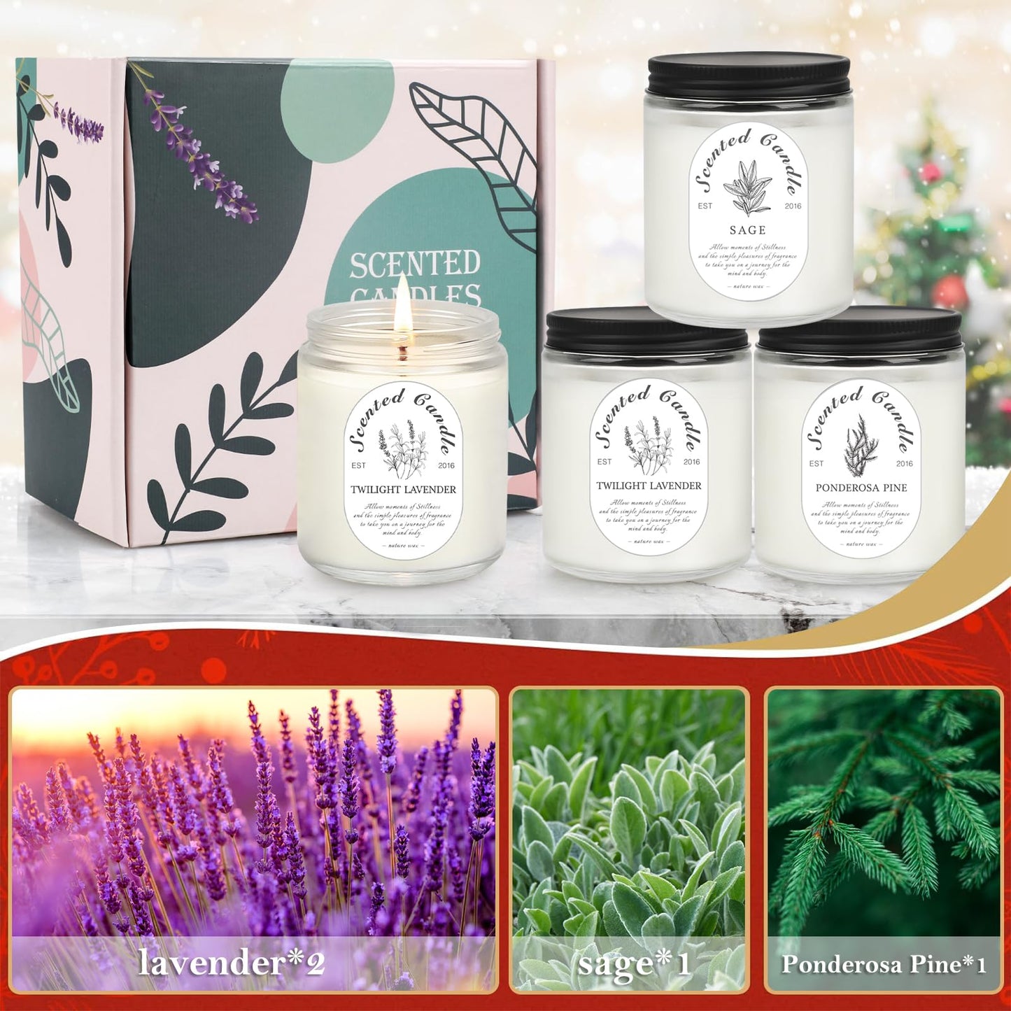 4 Pack Candles for Home Scented Jar Candles 28 oz 200 Hour Long Lasting Candles