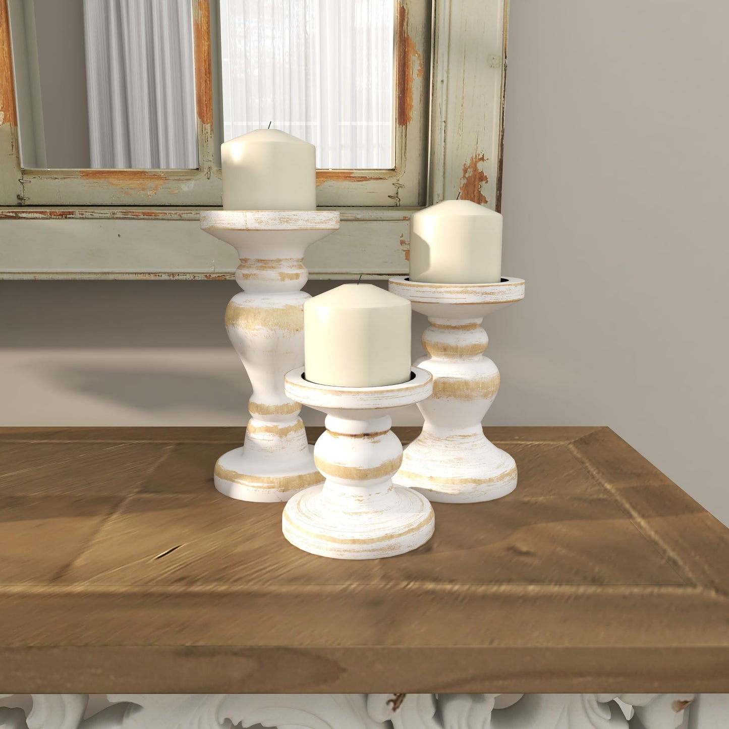 Wood Decorative Candle Holder Turned Style Candle Stand, Set of 3 Candlestick