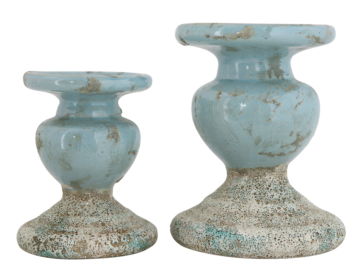 Creative Co-Op Small Distressed Blue Terracotta Pillar Candle Holder