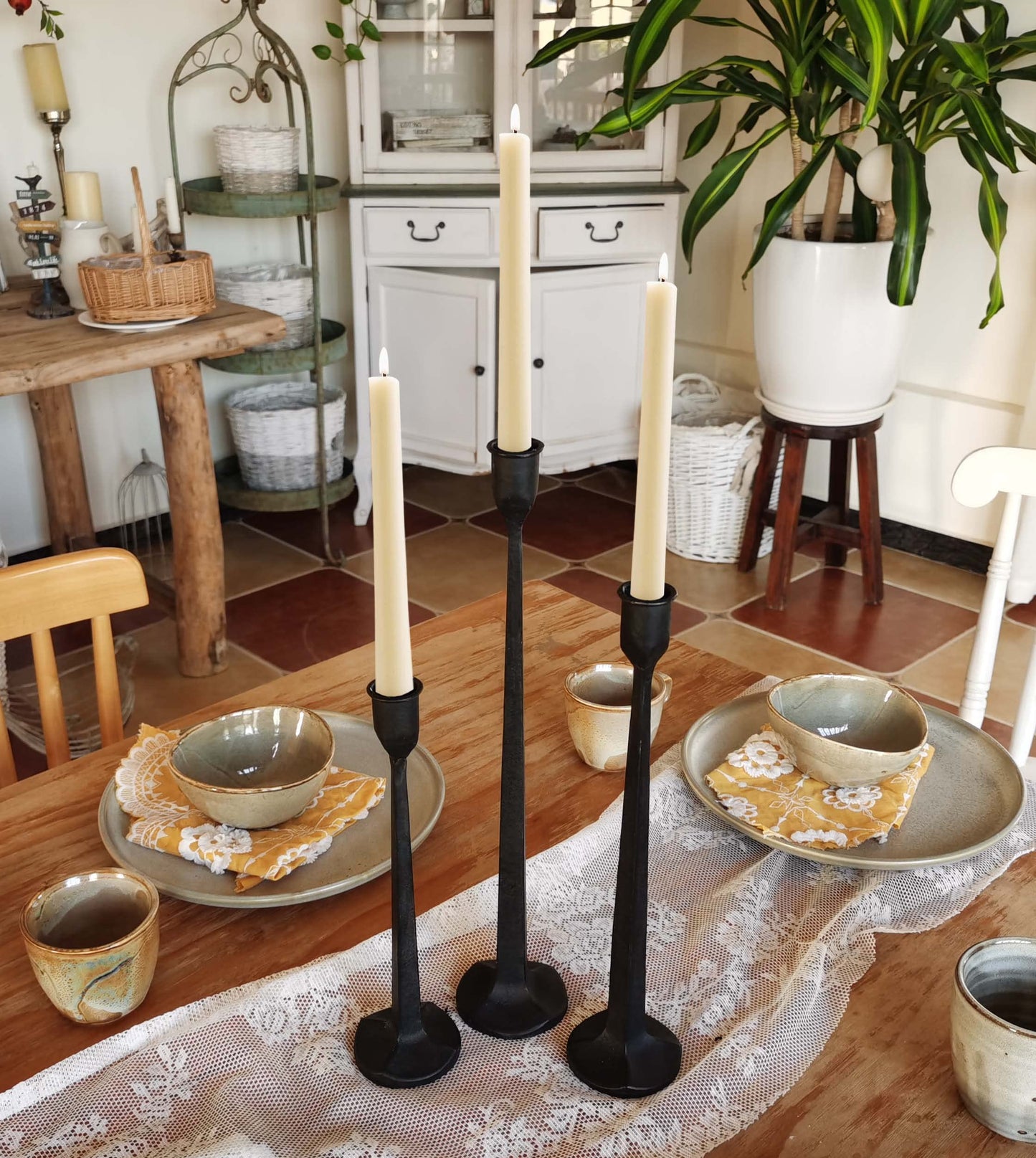 Decorative Candle Stand - Candlestick Holder for Wedding, Dinning, Party, Set 3 (Black)